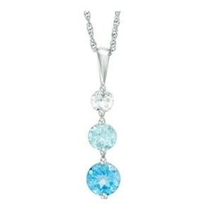 New Zale  Blue and White Topaz Three Stone Pendant